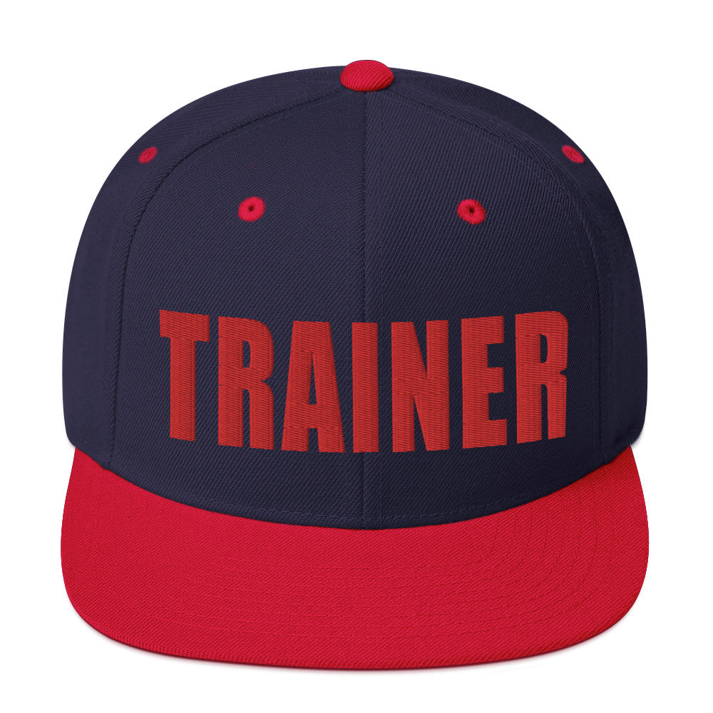 Personal Trainer Snapback Hat Navy Blue with Red Trim