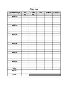 Food log sheet for personal training clients