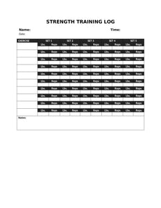 Strength training log sheet for your personal training clients