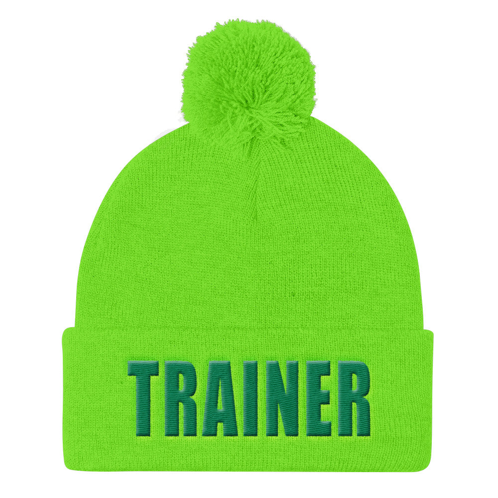 Personal Trainer Lime Green Pom Pom Knit Cap