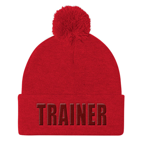 Personal Trainer Red Pom Pom Knit Cap